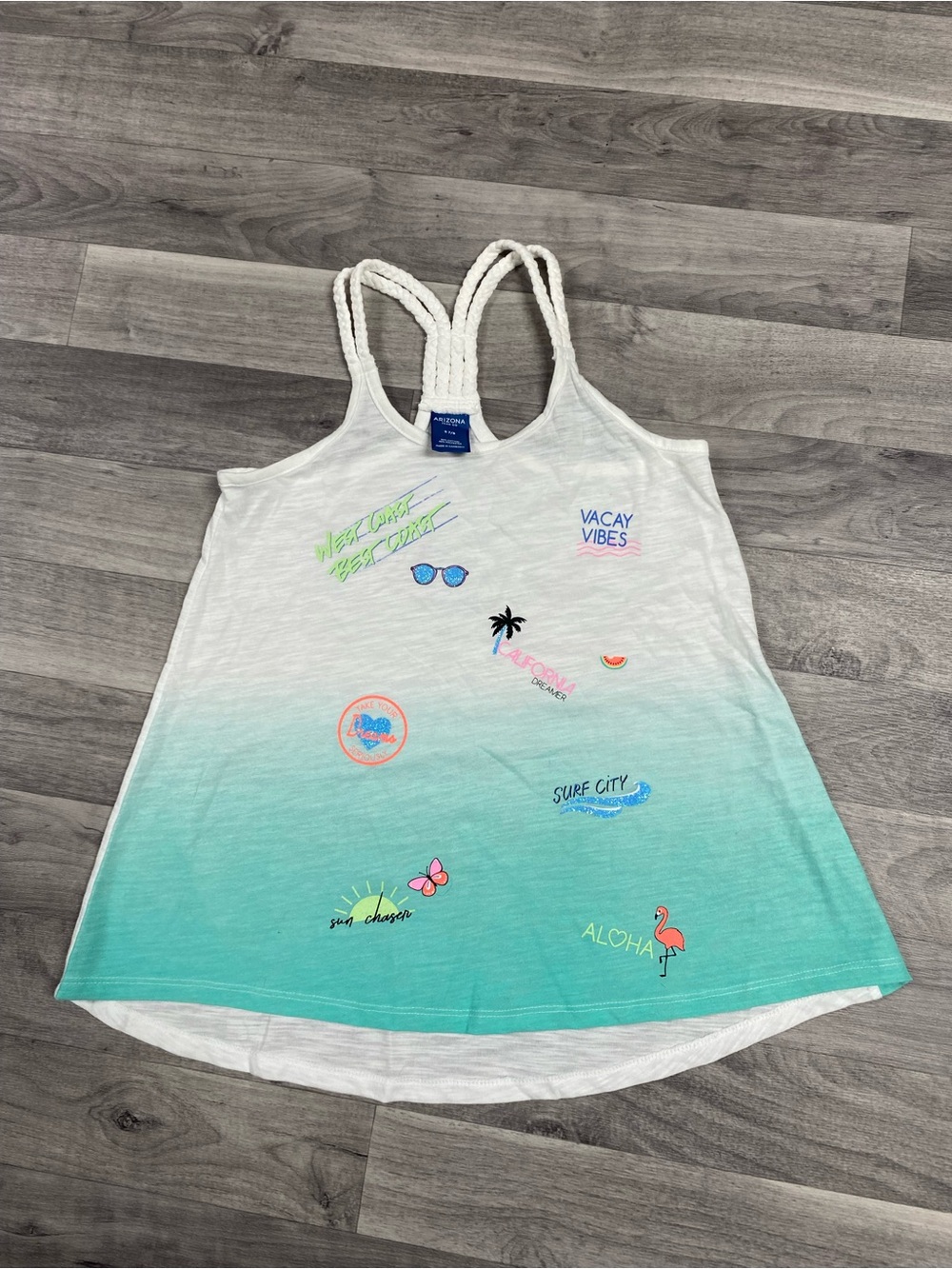 Arizona Jean Company Girls' White to Aqua Ombre Tank Top